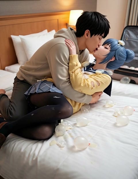 ベッドでキス