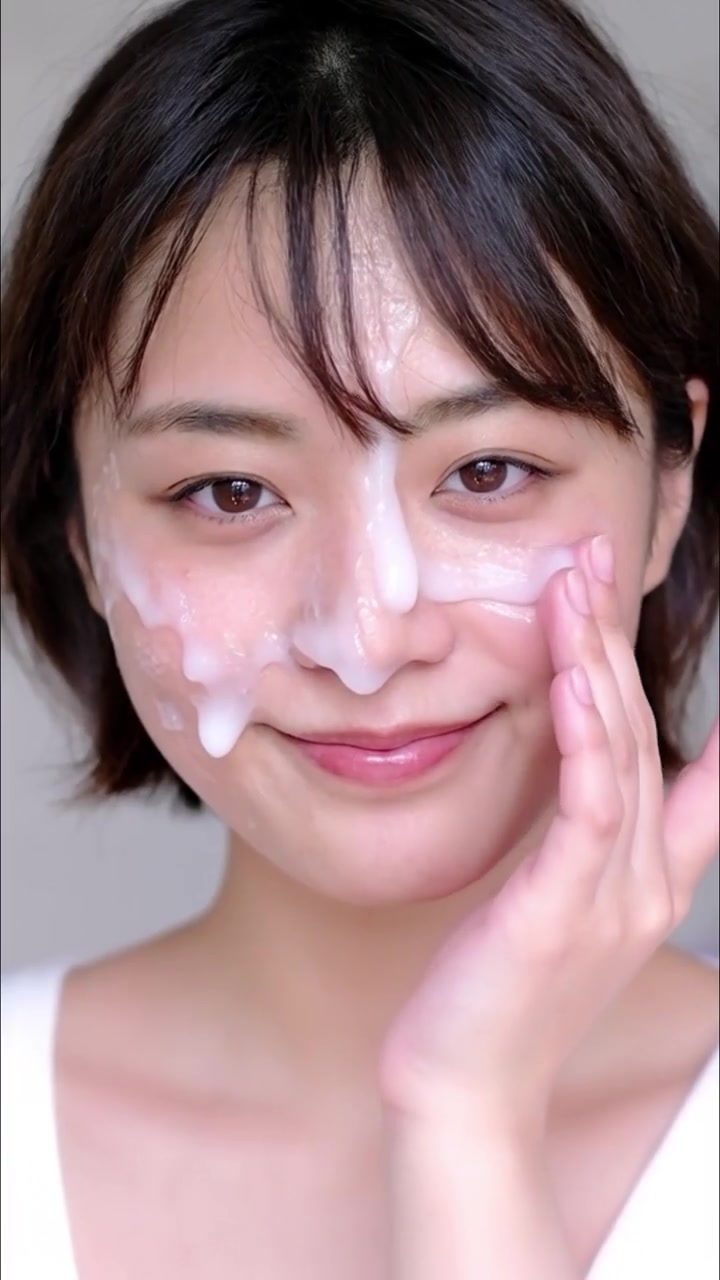 頬に塗る女性