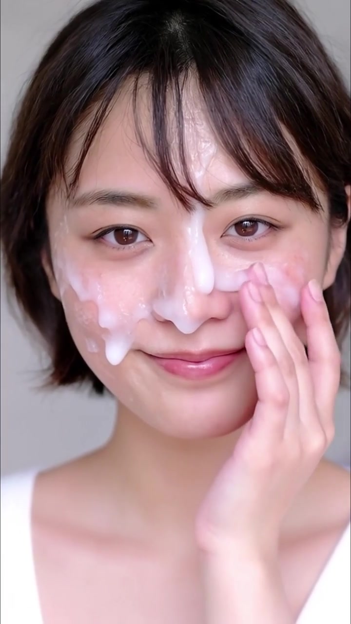 頬に塗る女性